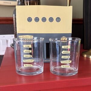 Set of 2 Kikkerland Whiskey Glass Set, Stages to Happiness
